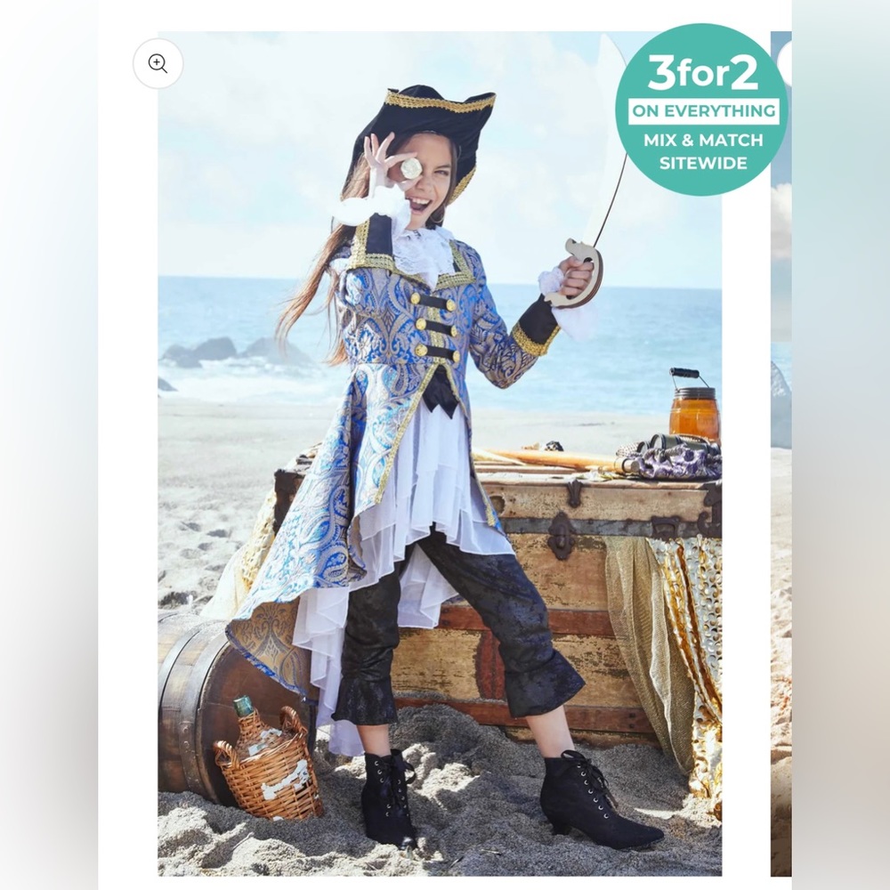 Chasing Fireflies Pirate Blue Brocade Costume for Girls
